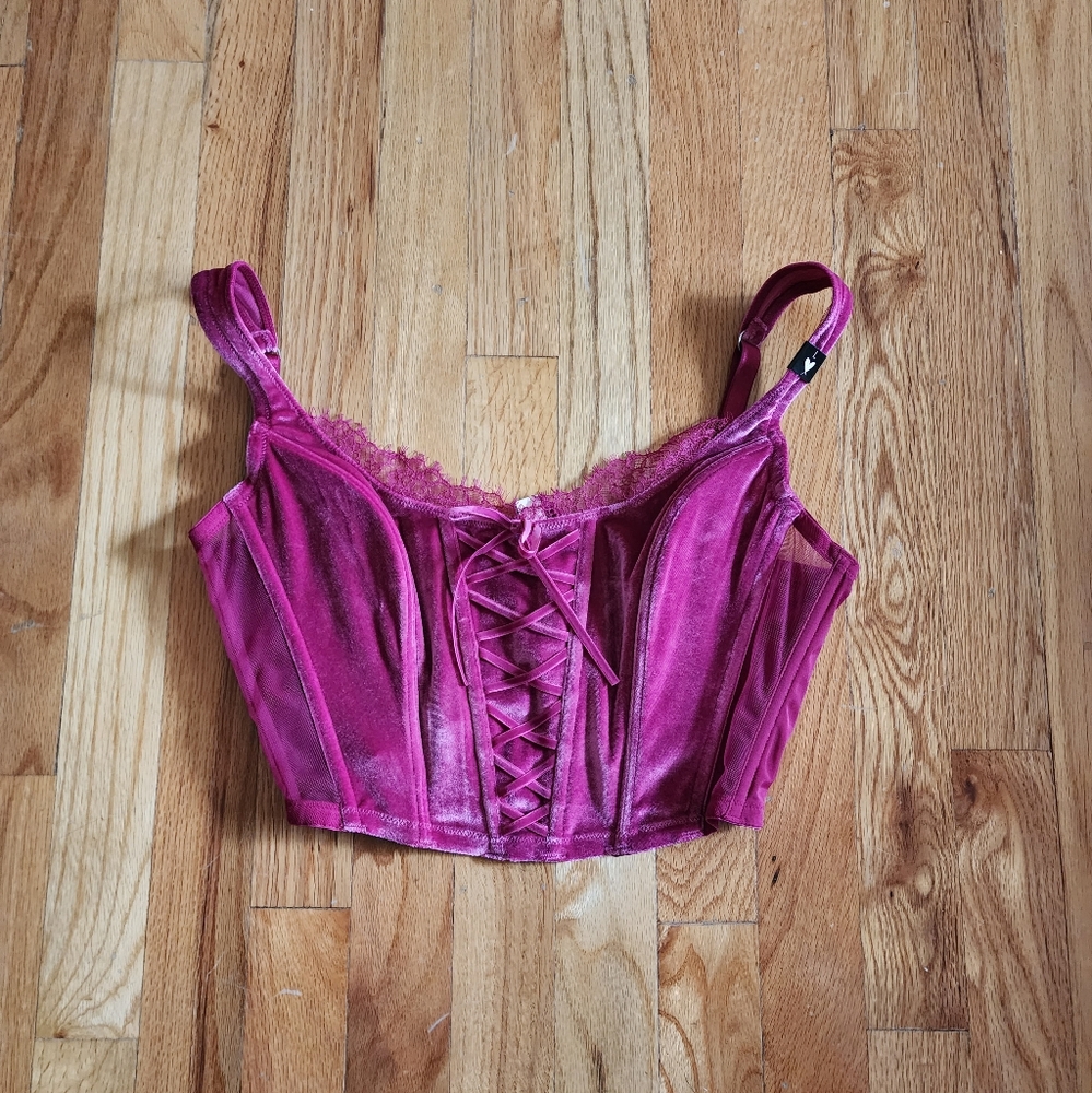 NEW w/Tags - Victoria Secret Unlined Lace-Up Velvet Corset Top in Pink